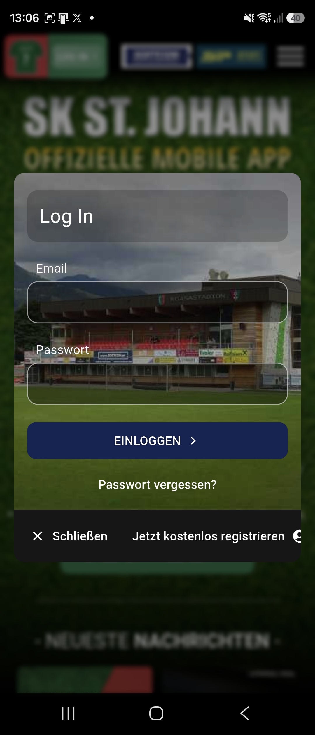 App Loginseite
